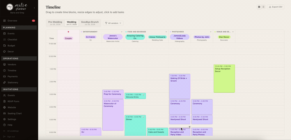 Multi-day timeline grid